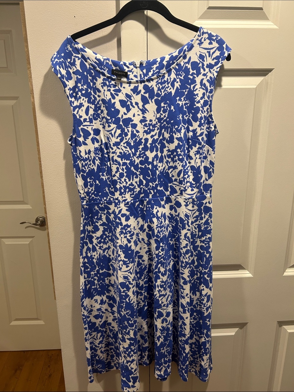 Talbots Royal Blue and White Floral Fit-and-Flare Dress